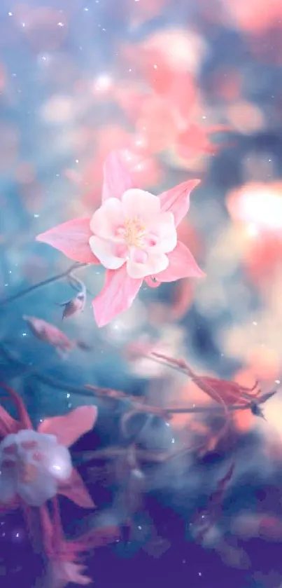 Dreamy floral mobile wallpaper with soft pink and blue hues.