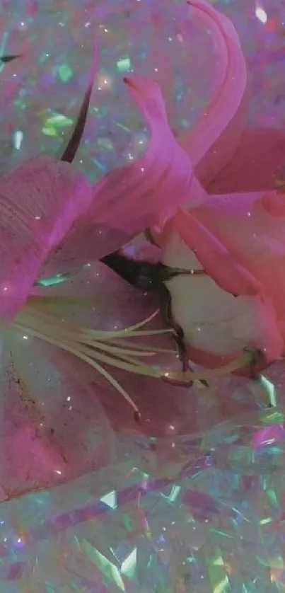 Dreamy pink lilies on iridescent background.