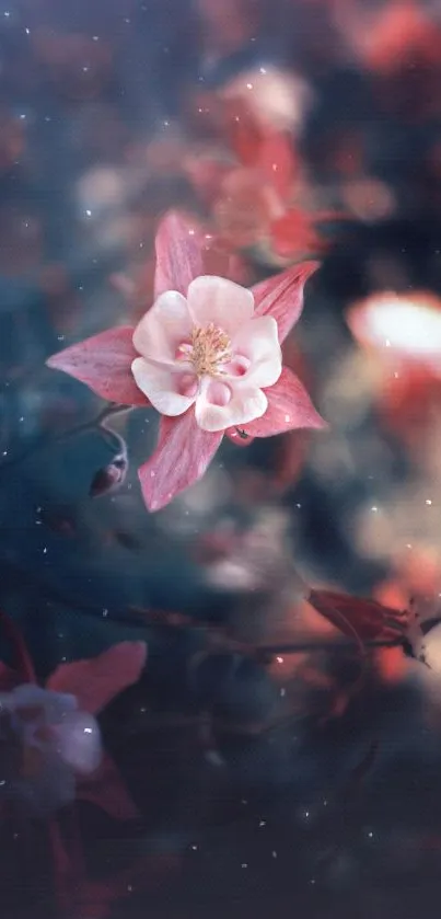 Dreamy floral mobile wallpaper with a central flower and soft, enchanting colors.