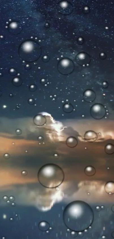 Mobile wallpaper featuring a galaxy with floating bubbles at night.