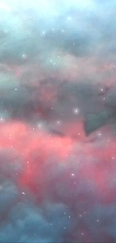 Dreamy galaxy clouds with pink, blue hues and scattered stars.