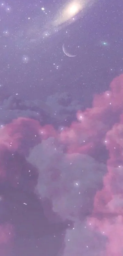 Dreamy galaxy with purple clouds and stars as wallpaper.