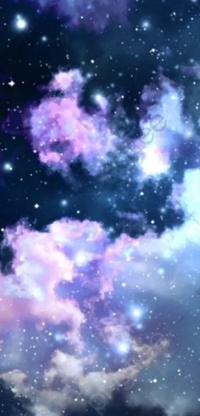 Dreamy galaxy cloud wallpaper with stars and cosmic colors.