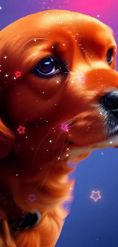 Galaxy-themed dog wallpaper with stars.