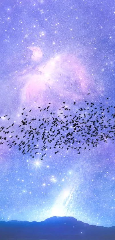 Purple night sky with stars and a water reflection, perfect for a wallpaper.