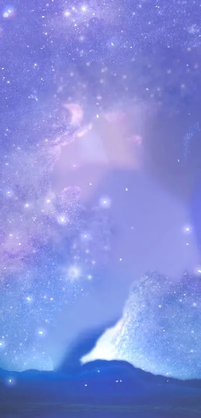 Dreamy galaxy wallpaper with stars and a blue-violet hue.