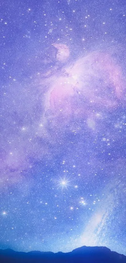 Dreamy galaxy with lavender hues and starry sky on phone wallpaper.