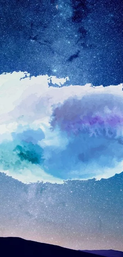 Dreamy galaxy watercolor wallpaper with cosmic blues and purples.