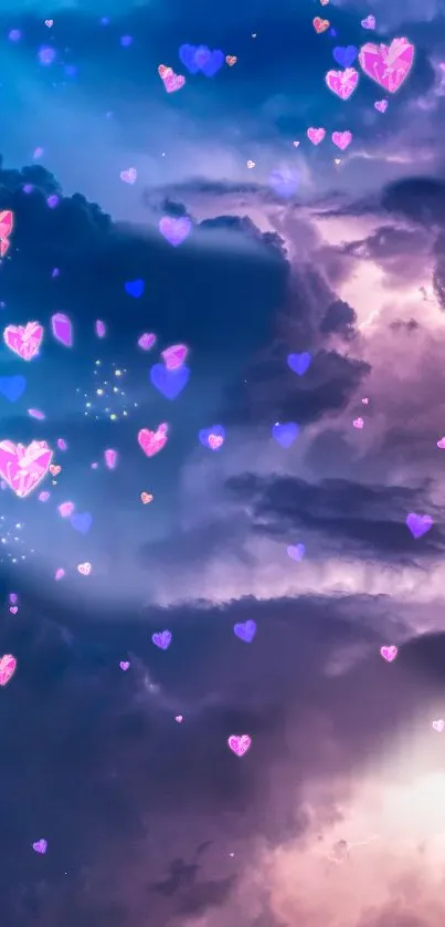 Dreamy sky with colorful heart shapes forming a whimsical and enchanting mobile wallpaper.