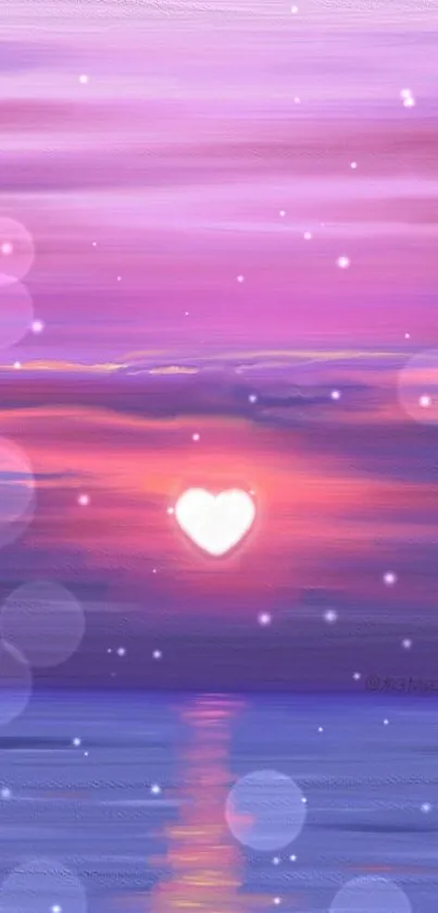 Dreamy sunset wallpaper with heart and pastel hues for a serene mobile background.