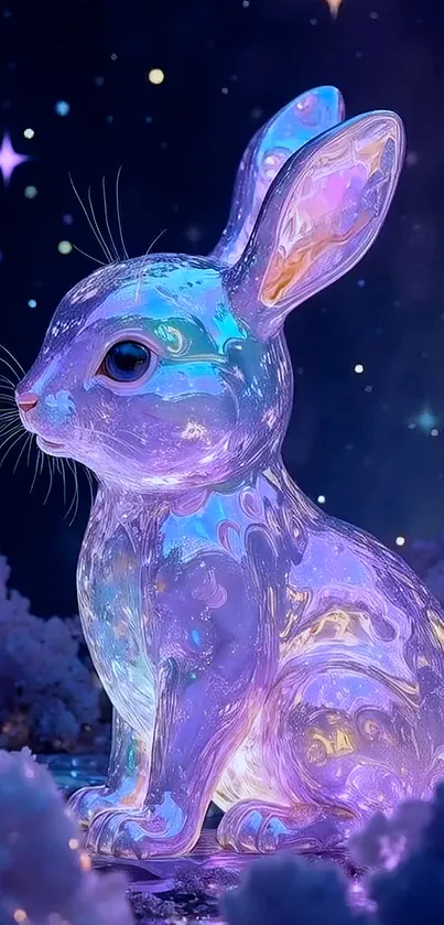 Holographic bunny in a cosmic starry night setting.