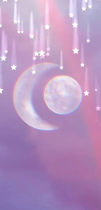 Dreamy lavender moon and sphere on a soft background.