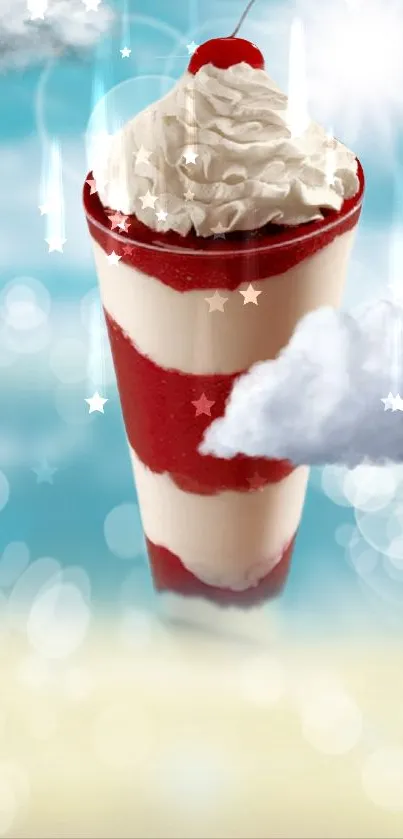 Dreamy milkshake with clouds and stars wallpaper.