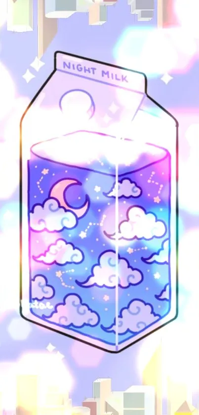 Dreamy night milk carton with pastel clouds and moons in a whimsical design.