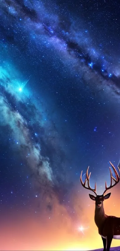 Deer against a starry night sky wallpaper with vibrant colors.