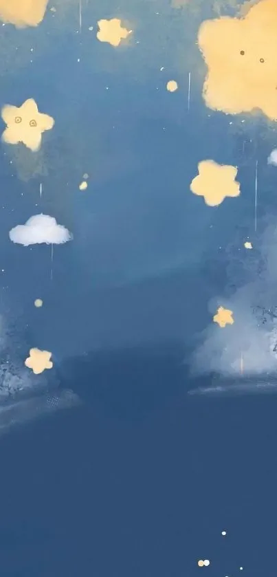 Cartoon stars and clouds in a dreamy night sky.