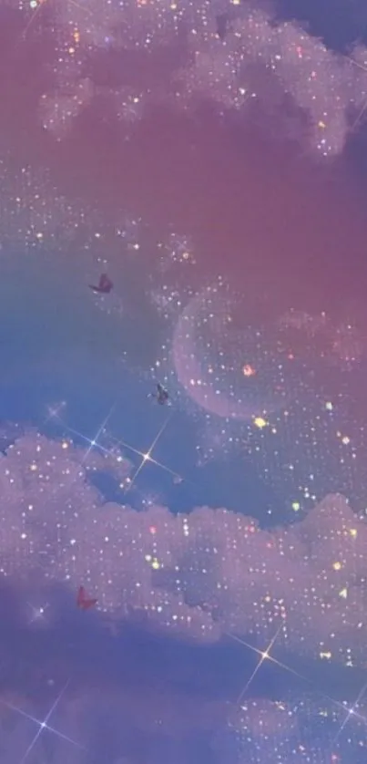 Dreamy night sky with stars and clouds wallpaper for mobile.