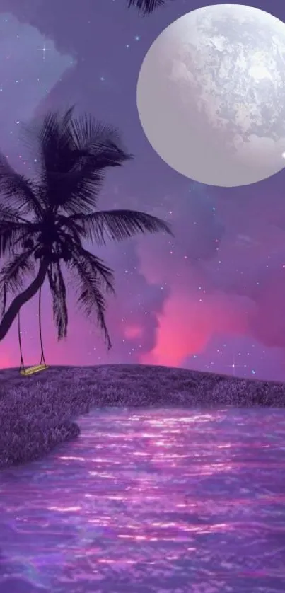 Purple nightscape with moon and river wallpaper for phones.