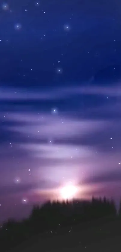 Dreamy night sky with stars and glowing horizon, perfect mobile wallpaper.