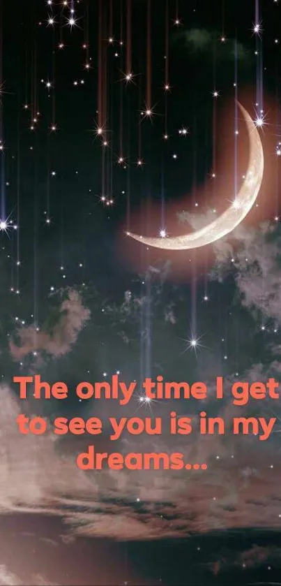 Dreamy night sky with crescent moon and stars, mobile wallpaper.