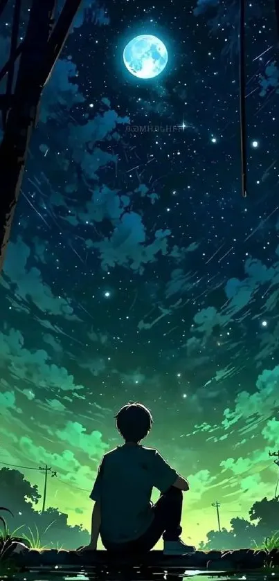 Anime character under starry night sky.