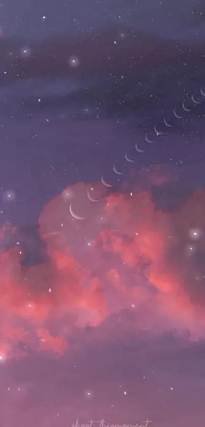 Ethereal purple night sky with crescent moons.