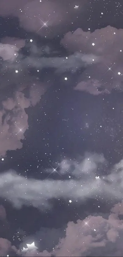 Dreamy night sky with clouds and stars mobile wallpaper.