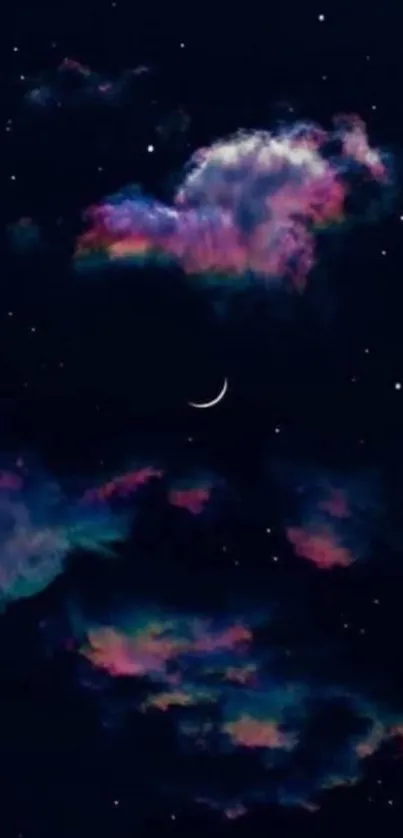 Dreamy night sky with colorful clouds and stars.