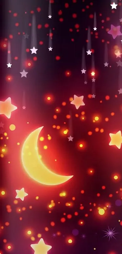 Dreamy night sky wallpaper with glowing stars and crescent moon.