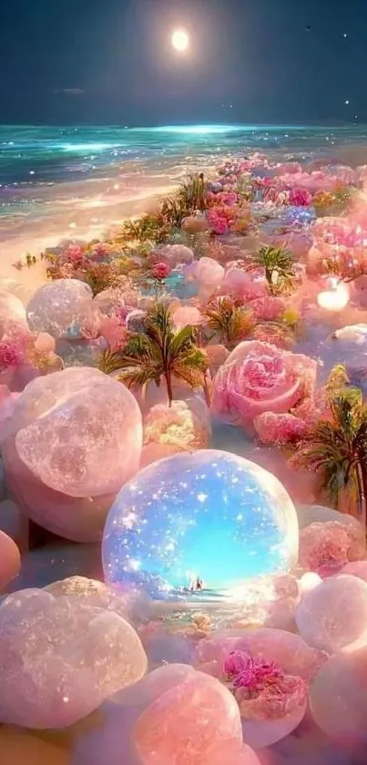 Dreamy ocean fantasy wallpaper with colorful bubbles and ethereal scenery.