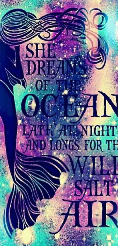 Dreamy mermaid silhouette with ocean theme.