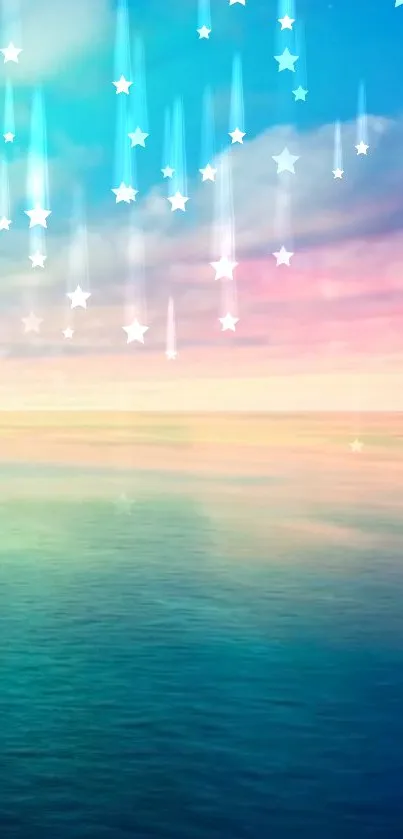 Dreamy ocean wallpaper with stars in pastel colors, perfect for mobile.