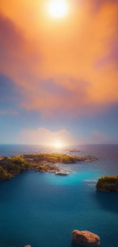 Sunset over the ocean with vibrant colors and serene landscape.