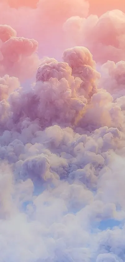 Mobile wallpaper with pastel clouds in peach and purple hues.