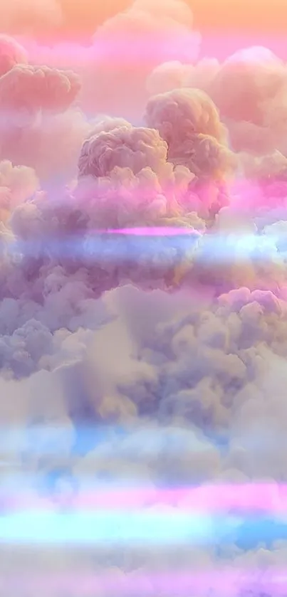 Dreamy pastel clouds mobile wallpaper with pink and purple hues.