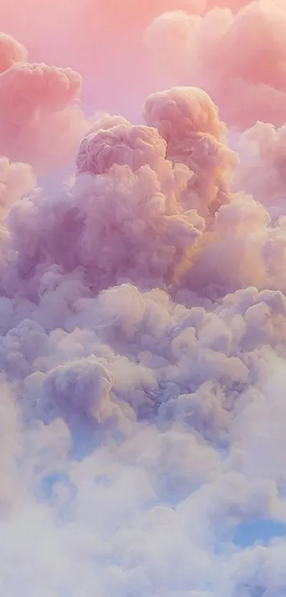 Dreamy pastel clouds in pink and purple hues for phone wallpaper.