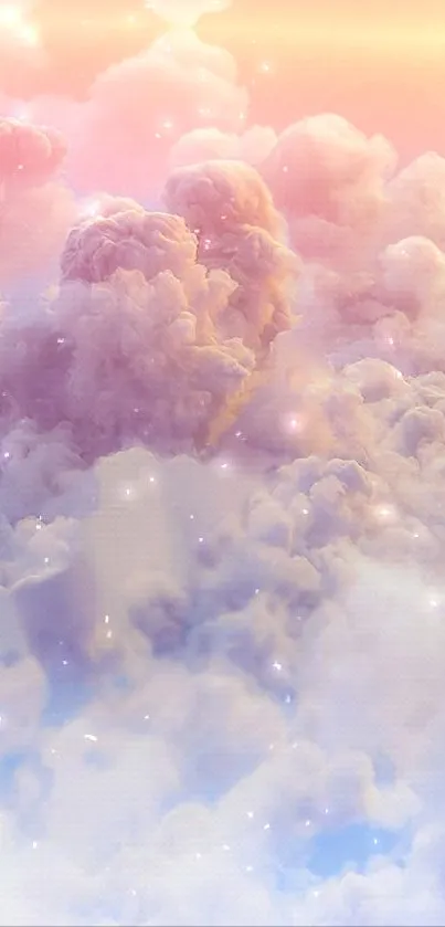 Dreamy pastel clouds with soft pink, purple, and blue hues as a mobile wallpaper.