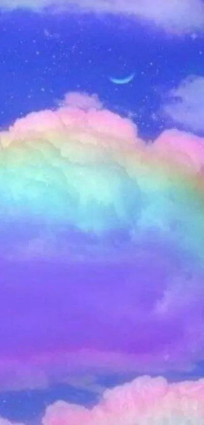 Dreamy pastel clouds with a soft rainbow on mobile wallpaper.