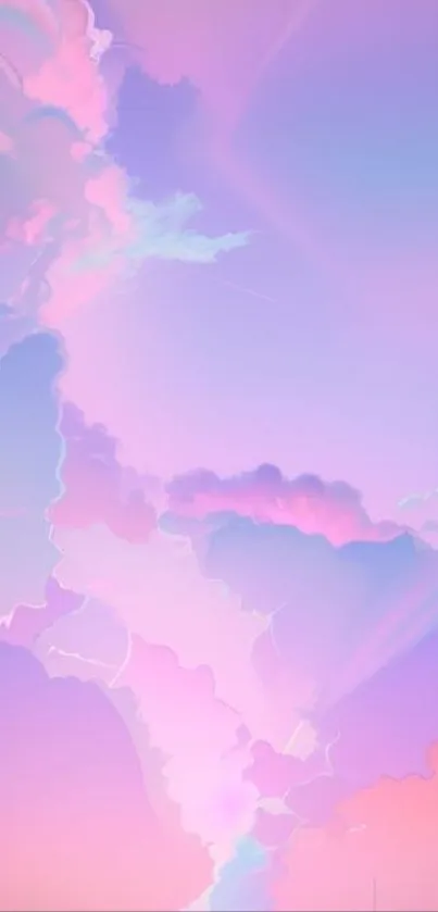 Dreamy pastel cloudscape with pink and purple hues creating a serene atmosphere.