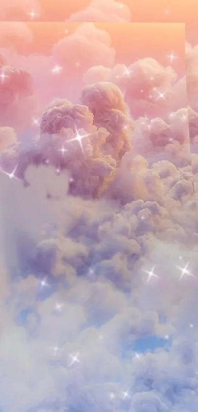 Dreamy pastel clouds with sparkles in gentle hues for mobile wallpaper.