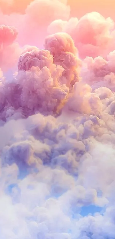 Dreamy pastel clouds with pink and purple hues in a serene sky.