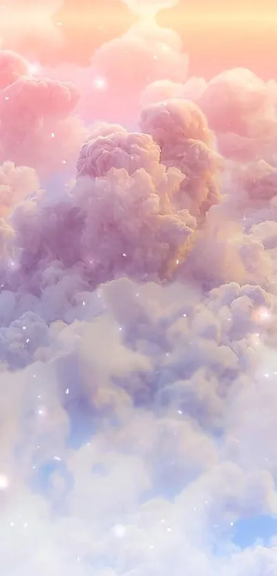 Dreamy pastel clouds with soft hues of pink and purple, perfect for a serene mobile wallpaper.