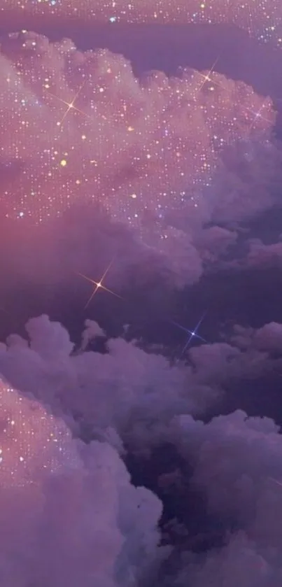 Dreamy pastel cloud wallpaper with stars and soft purple hues.