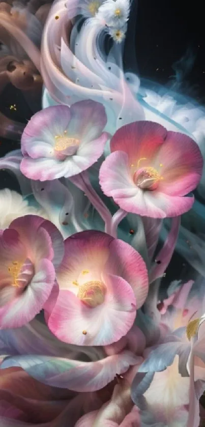 Ethereal pastel flowers in dreamy, artistic wallpaper.