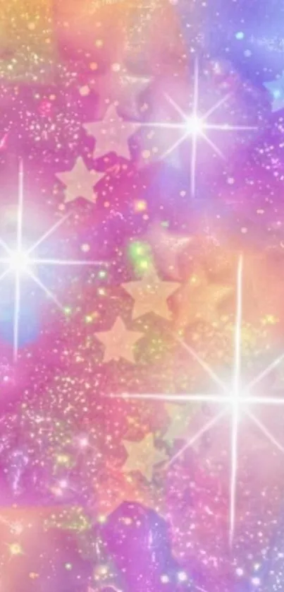 Dreamy pastel galaxy wallpaper with stars and sparkles.