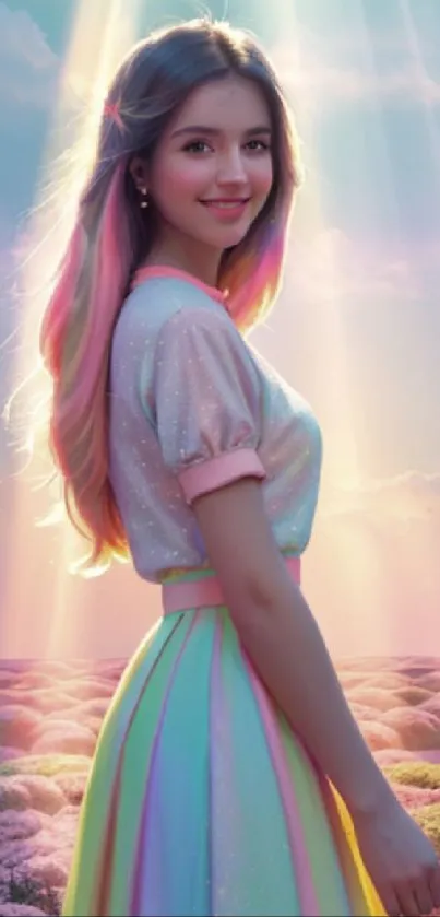 Dreamy pastel wallpaper with a girl in soft light.