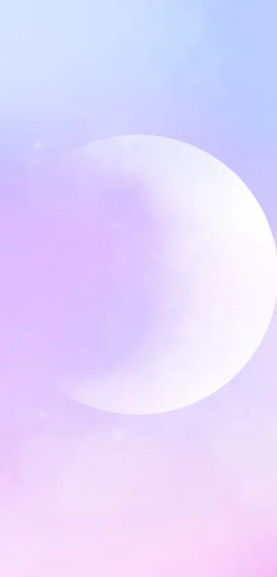 A dreamy pastel moon in a lavender sky mobile wallpaper.