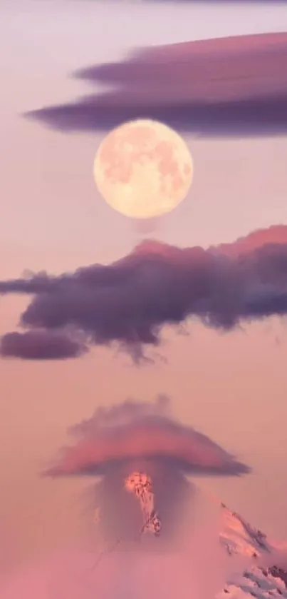 Serene wallpaper with pastel moon and clouds in soft hues.