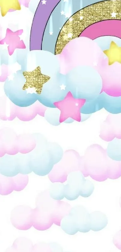 Dreamy pastel wallpaper with rainbow and stars design.