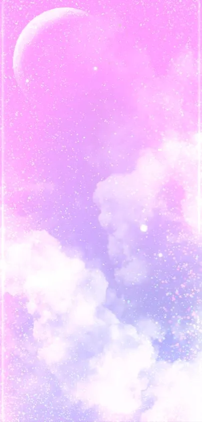 Mobile wallpaper with pastel sky and clouds in pink and purple hues.